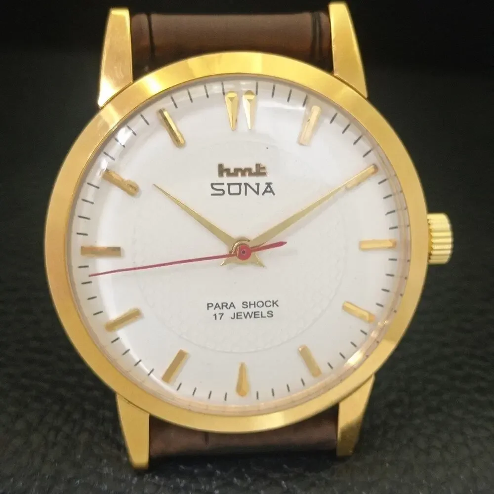 Vintage 1981 HMT Manual Wound Mens Gold Watch W/daydate & White accents